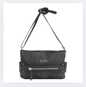Nicole Miller Purse New York Handbag Black Faux Leather Crossbody Bag Zipper